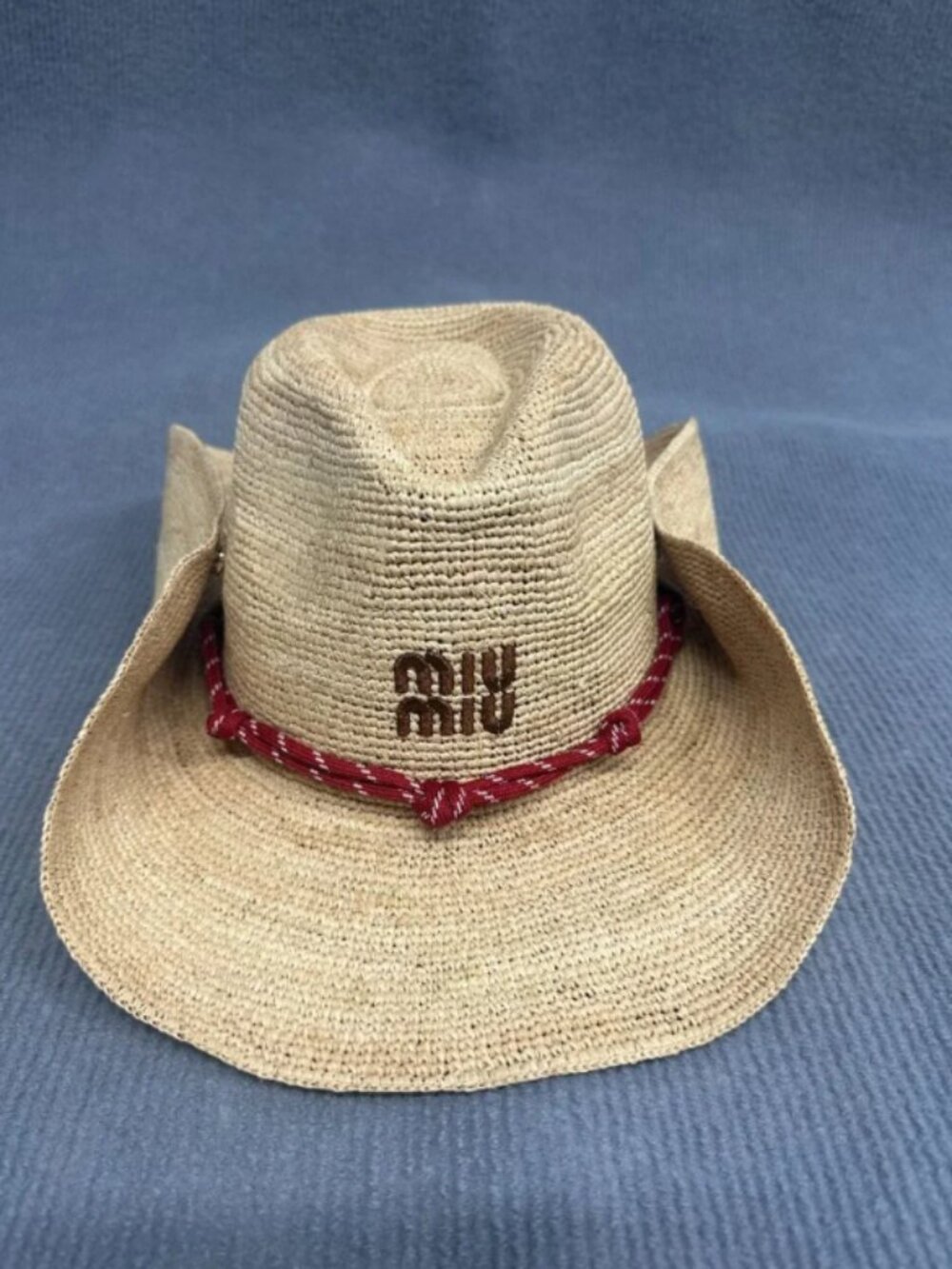 Miu Miu Natural Straw Hat with Red Braided Trim - Picture 1 of 5